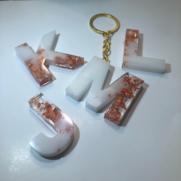 Custom Copper / Rose Gold & White Letter Keychains - Picture 15 of 16